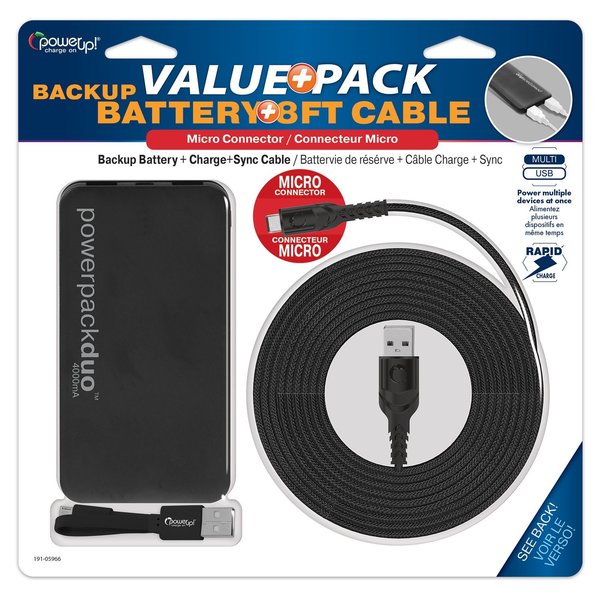 Power Up! ValuePack Micro USB Cable 8ft Backup Battery 191-05966